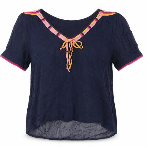French Connection Women's Blue V-Neck Tunic Blouse Size 10