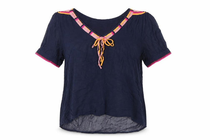 French Connection Women's Blue V-Neck Tunic Blouse Size 10