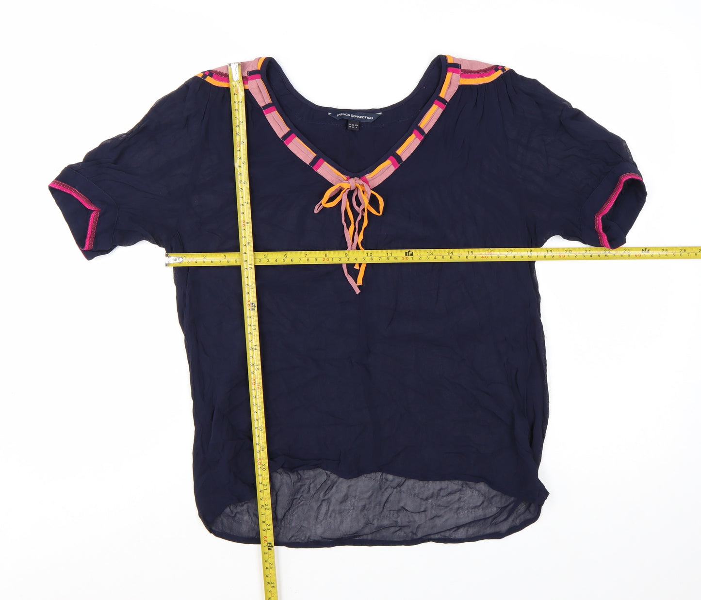 French Connection Women's Blue V-Neck Tunic Blouse Size 10