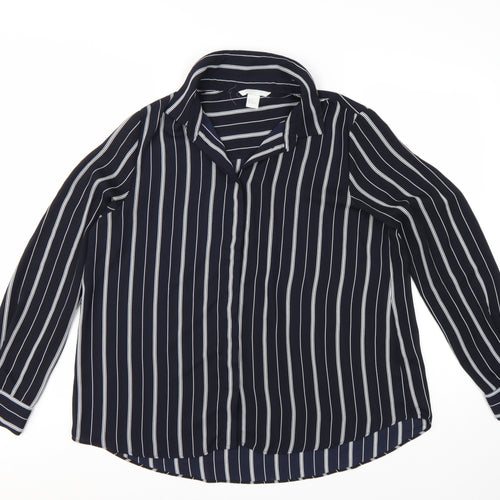 H&M Womens Blue Striped Button-Up Shirt Size 8 Long Sleeve
