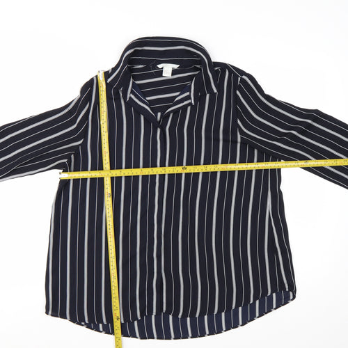 H&M Womens Blue Striped Button-Up Shirt Size 8 Long Sleeve