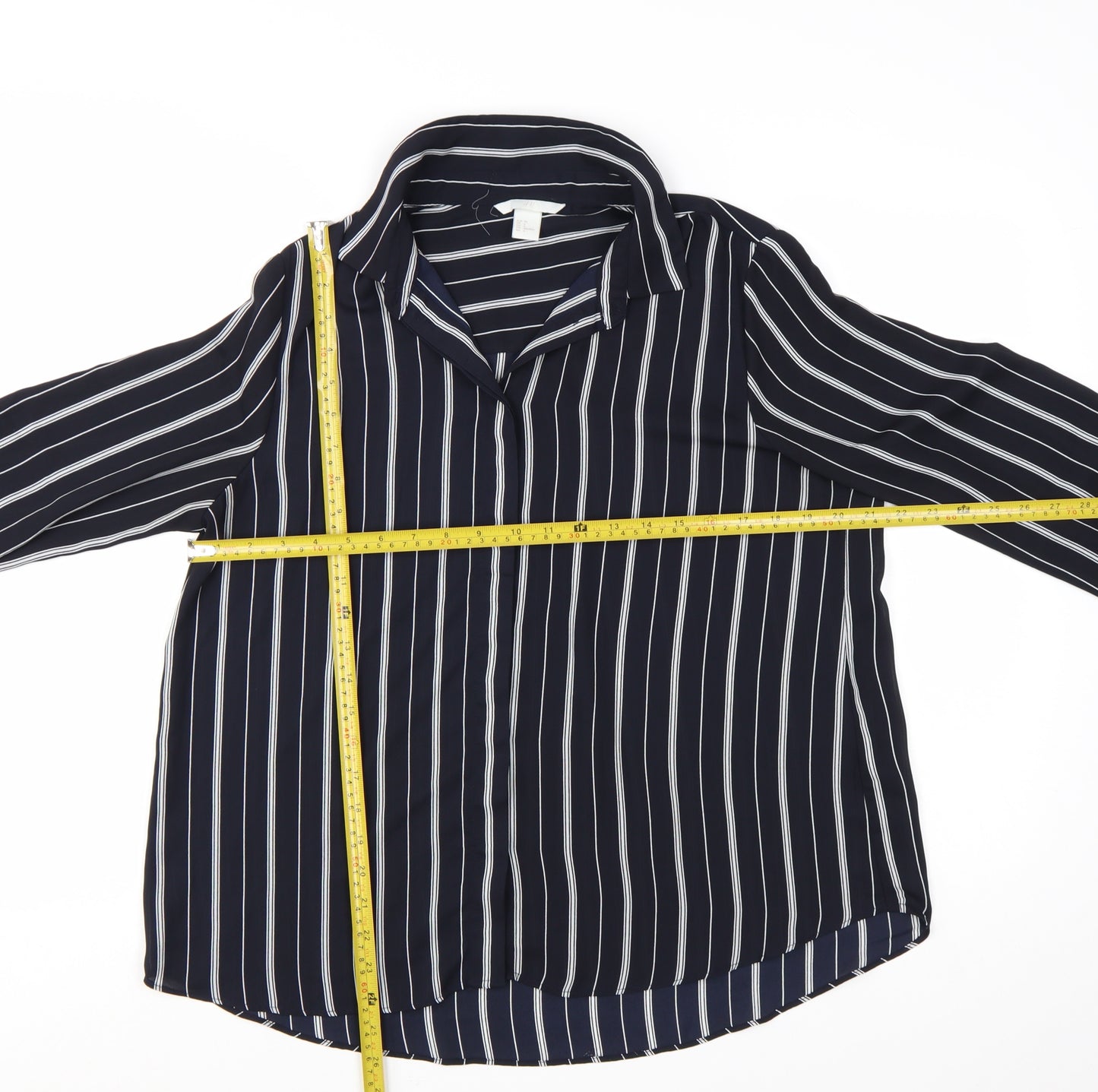 H&M Womens Blue Striped Button-Up Shirt Size 8 Long Sleeve