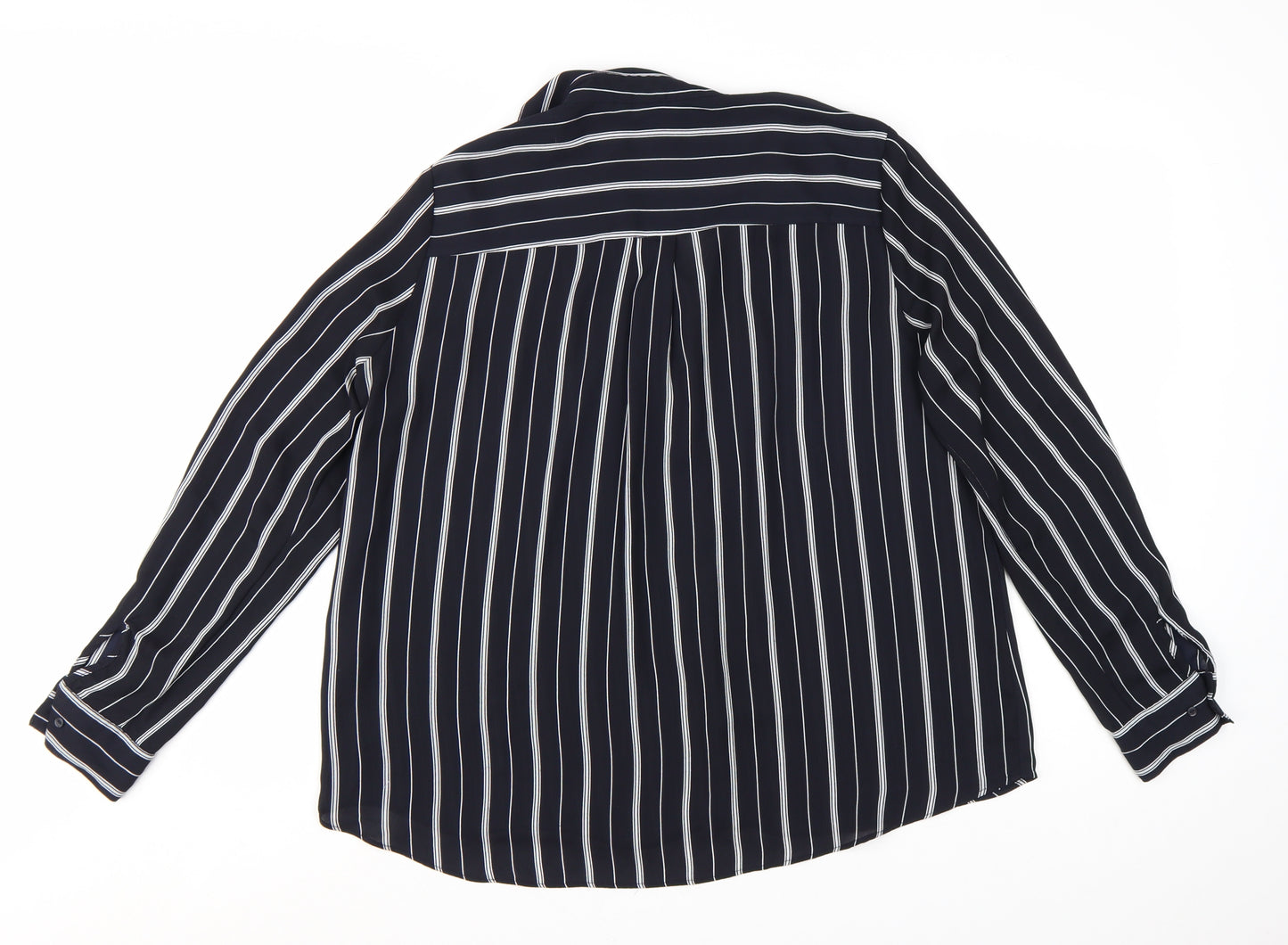 H&M Womens Blue Striped Button-Up Shirt Size 8 Long Sleeve