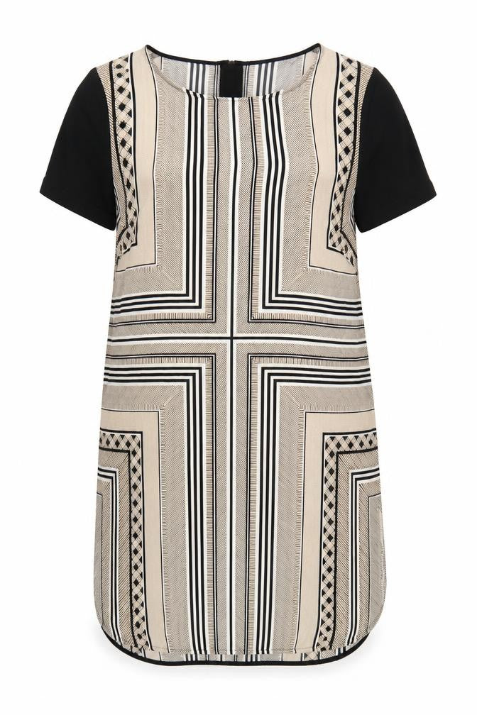 Front view of Marks & Spencer Women Beige Geometric Shift Dress, size 12