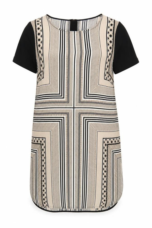 Front view of Marks & Spencer Women Beige Geometric Shift Dress, size 12