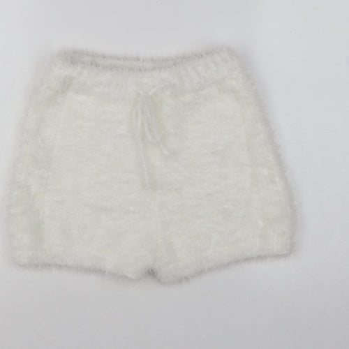 Miss Selfridge Women’s White Fluffy Knit Sweat Shorts Size S