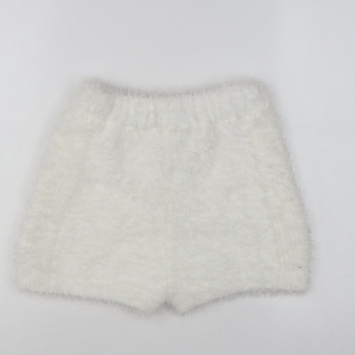 Miss Selfridge Women’s White Fluffy Knit Sweat Shorts Size S