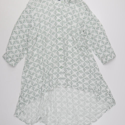 Klass Womens White Leaf Print Tunic Blouse Size 14 3/4 Sleeve