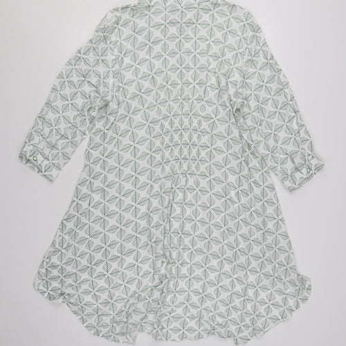 Klass Womens White Leaf Print Tunic Blouse Size 14 3/4 Sleeve