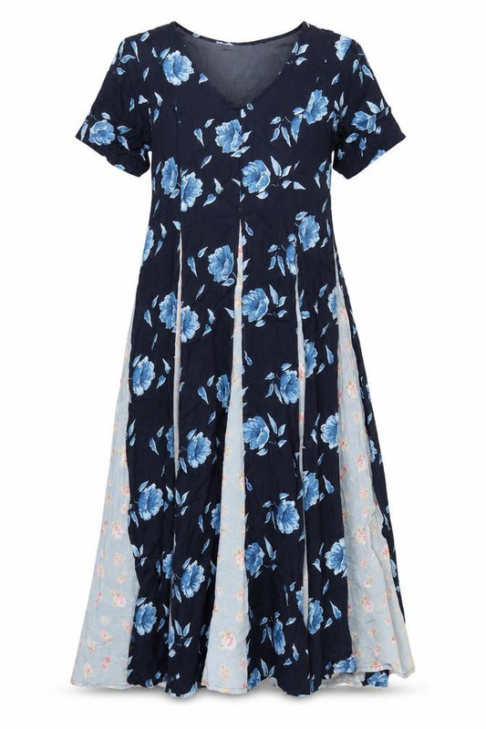 Front view of Phool Women’s Multicoloured Floral Midi A-Line Cotton Dress, size UK 10