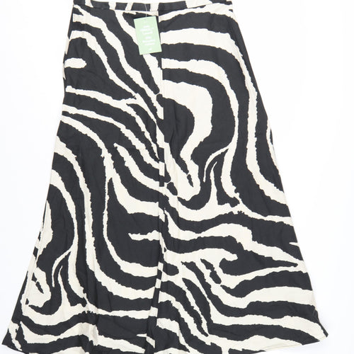 H&M Women's Black Animal Print A-Line Midi Skirt Size 14