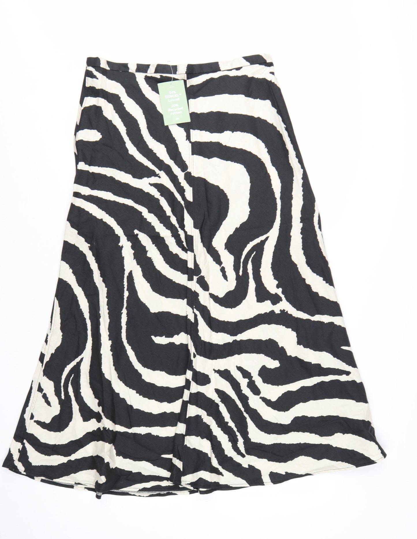 H&M Women's Black Animal Print A-Line Midi Skirt Size 14