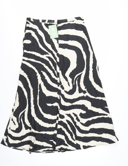 H&M Women's Black Animal Print A-Line Midi Skirt Size 14