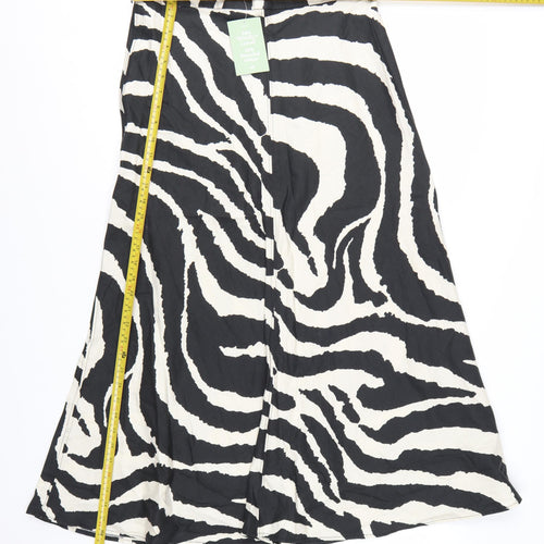 H&M Women's Black Animal Print A-Line Midi Skirt Size 14