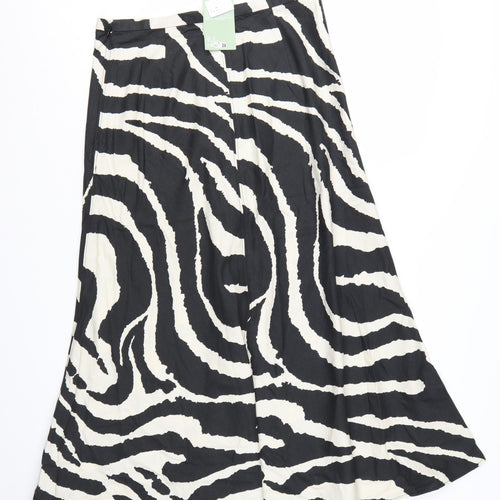 H&M Women's Black Animal Print A-Line Midi Skirt Size 14