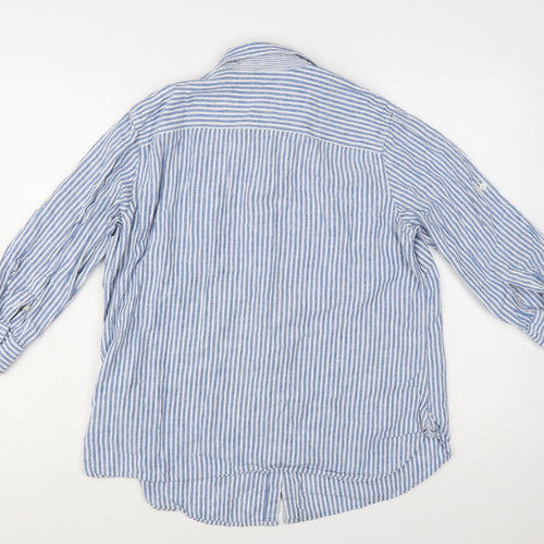 Chaps Women Blue Striped Linen Cotton Button-Up Shirt Size 18 Plus