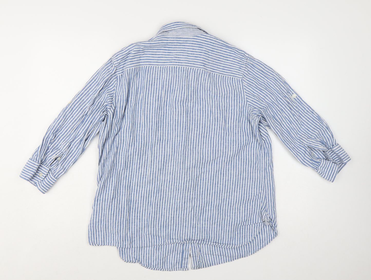Chaps Women Blue Striped Linen Cotton Button-Up Shirt Size 18 Plus