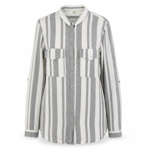 River Island Women Grey Striped Long Sleeve Collared Button-Up Shirt Size 10