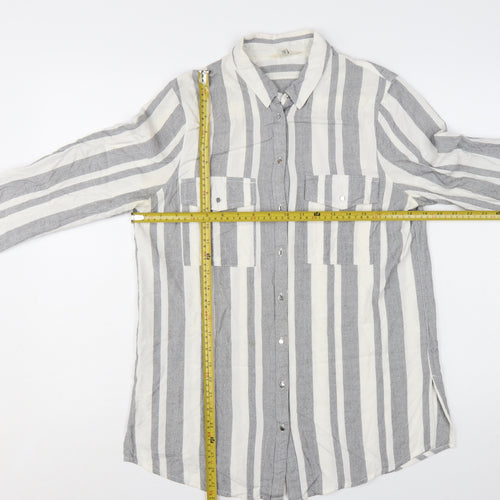River Island Women Grey Striped Long Sleeve Collared Button-Up Shirt Size 10