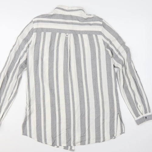 River Island Women Grey Striped Long Sleeve Collared Button-Up Shirt Size 10