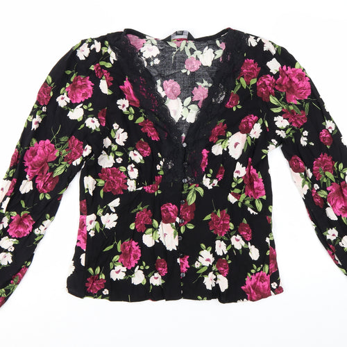 Dorothy Perkins Women's Black Floral Lace V-Neck Tunic Blouse Size 12