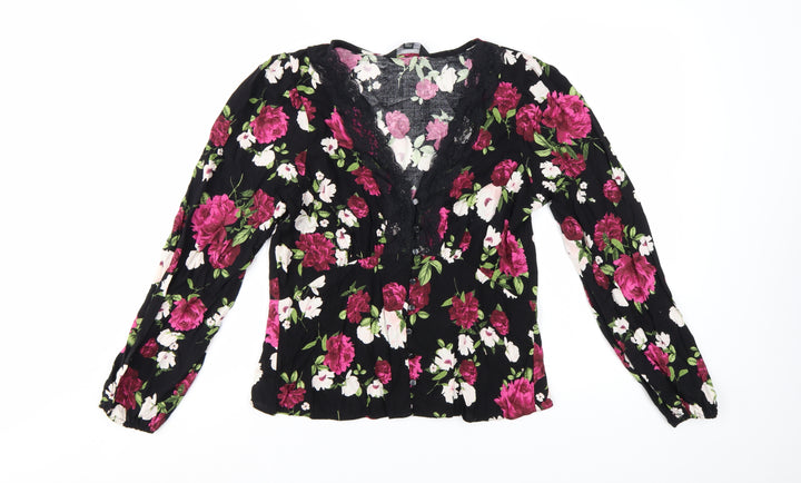 Dorothy Perkins Women's Black Floral Lace V-Neck Tunic Blouse Size 12