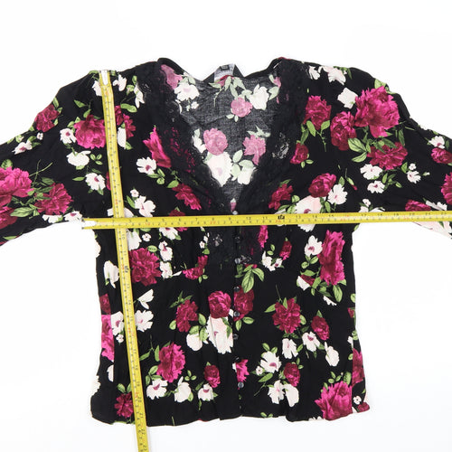 Dorothy Perkins Women's Black Floral Lace V-Neck Tunic Blouse Size 12