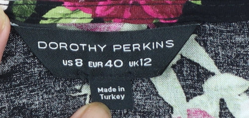 Dorothy Perkins Women's Black Floral Lace V-Neck Tunic Blouse Size 12