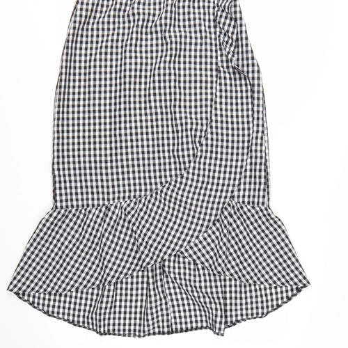 New Look Women’s Black Gingham Wrap Midi Skirt Size 10 Cotton