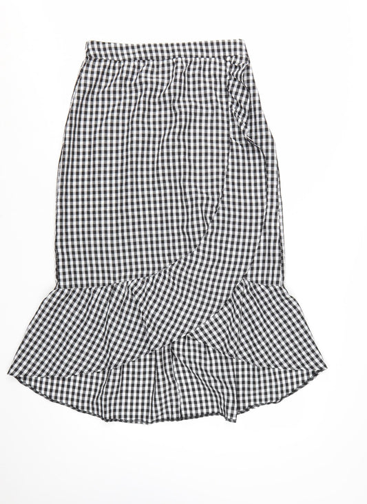New Look Women’s Black Gingham Wrap Midi Skirt Size 10 Cotton