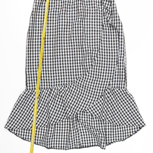 New Look Women’s Black Gingham Wrap Midi Skirt Size 10 Cotton