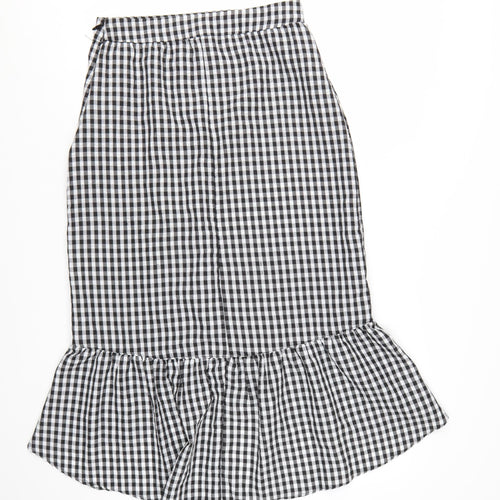 New Look Women’s Black Gingham Wrap Midi Skirt Size 10 Cotton