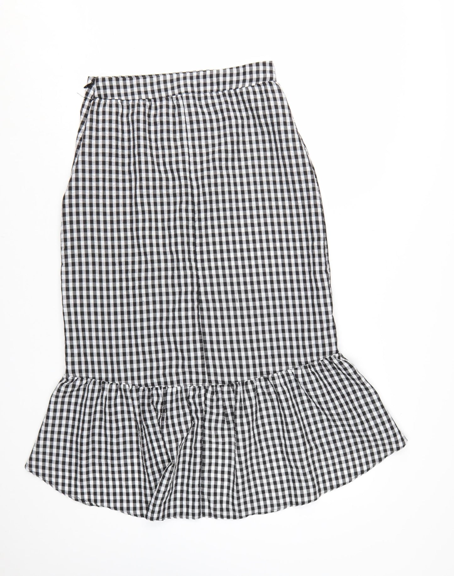 New Look Women’s Black Gingham Wrap Midi Skirt Size 10 Cotton