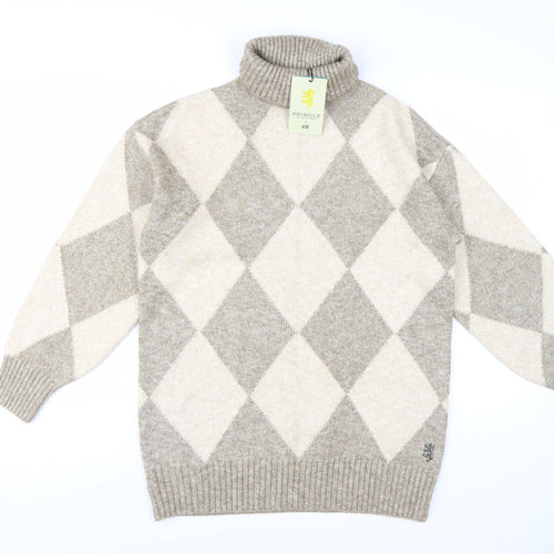 Pringle of Scotland x H&M Women's Beige Argyle Roll Neck Jumper XS