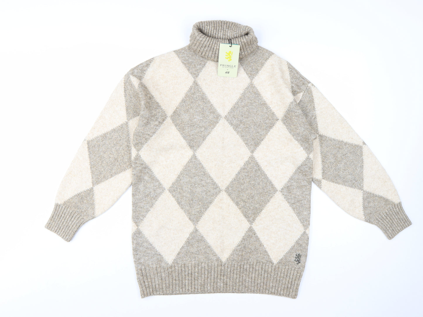 Pringle of Scotland x H&M Women's Beige Argyle Roll Neck Jumper XS