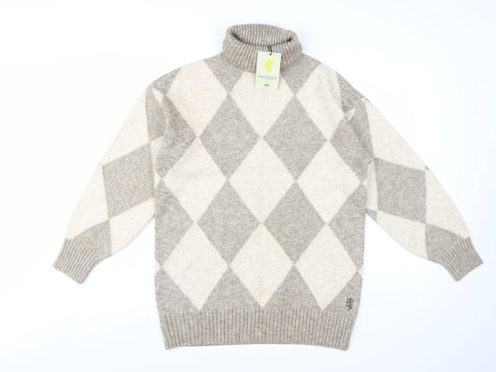 Pringle of Scotland x H&M Women's Beige Argyle Roll Neck Jumper XS