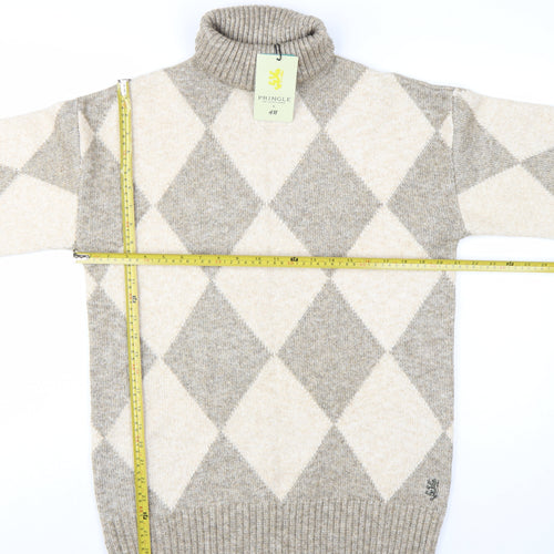 Pringle of Scotland x H&M Women's Beige Argyle Roll Neck Jumper XS