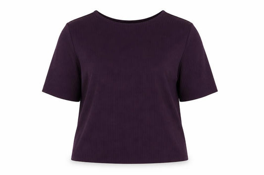 Front view of Marks & Spencer Women's Purple Short Sleeve Stretch Jersey Top, size 16