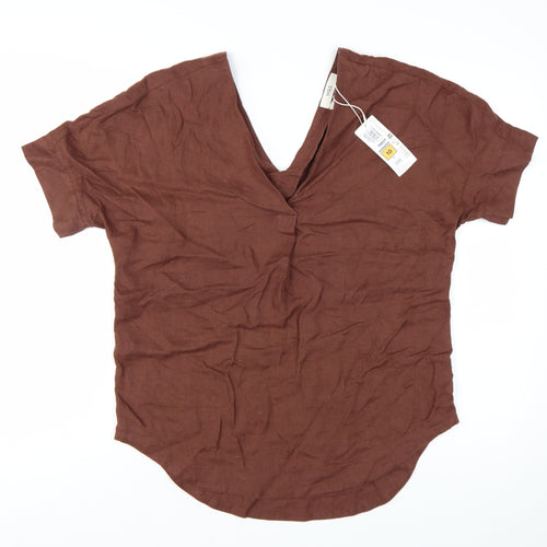 Marks and Spencer Women’s Brown Linen V-Neck Short Sleeve Blouse Size 10