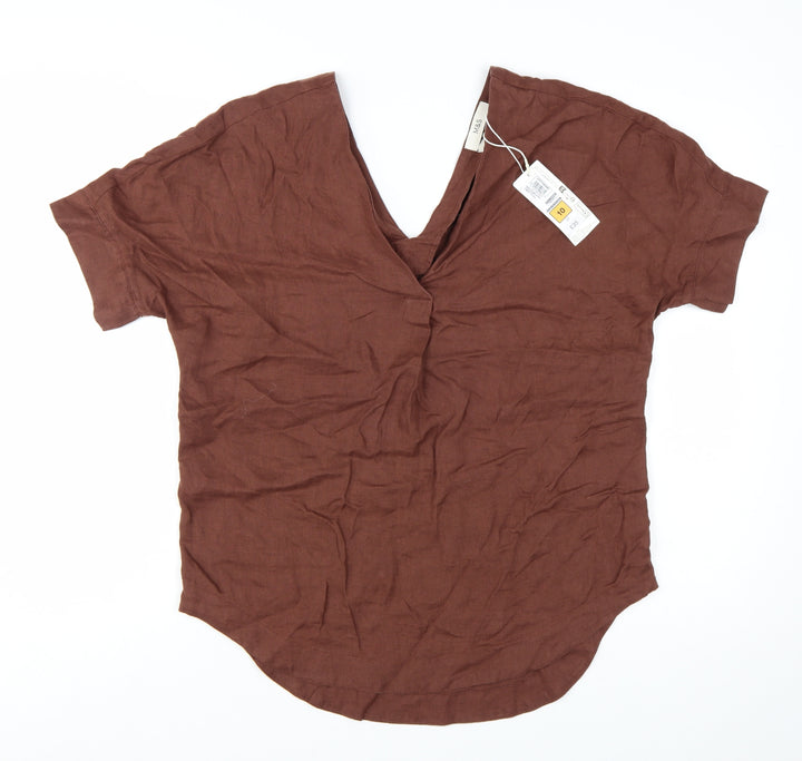 Marks and Spencer Women’s Brown Linen V-Neck Short Sleeve Blouse Size 10