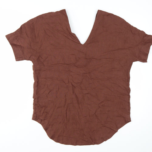 Marks and Spencer Women’s Brown Linen V-Neck Short Sleeve Blouse Size 10