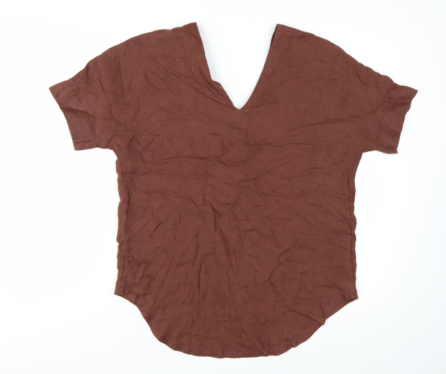 Marks and Spencer Women’s Brown Linen V-Neck Short Sleeve Blouse Size 10