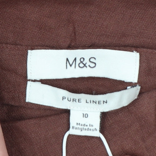 Marks and Spencer Women’s Brown Linen V-Neck Short Sleeve Blouse Size 10