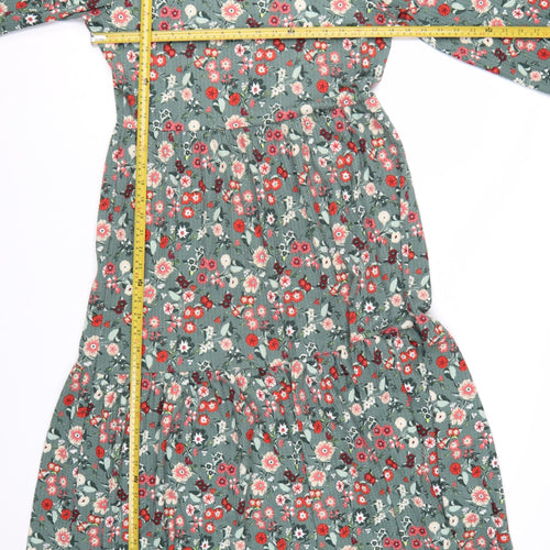 Next Women’s Green Floral A-Line Long Sleeve Dress Size 8