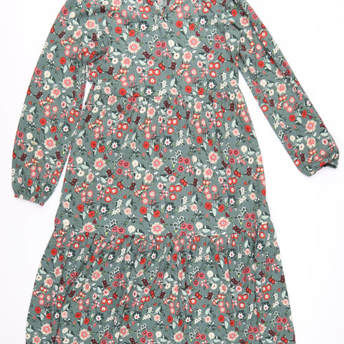 Next Women’s Green Floral A-Line Long Sleeve Dress Size 8