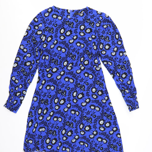 Next Women's Blue Floral A-Line Short Dress Size 10