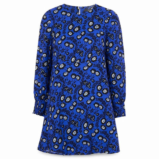Front view of Next Women's Blue Floral A-Line Short Dress, size 10