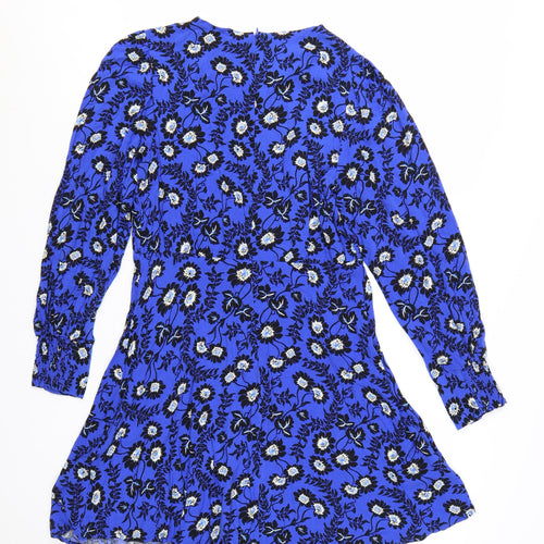 Next Women's Blue Floral A-Line Short Dress Size 10