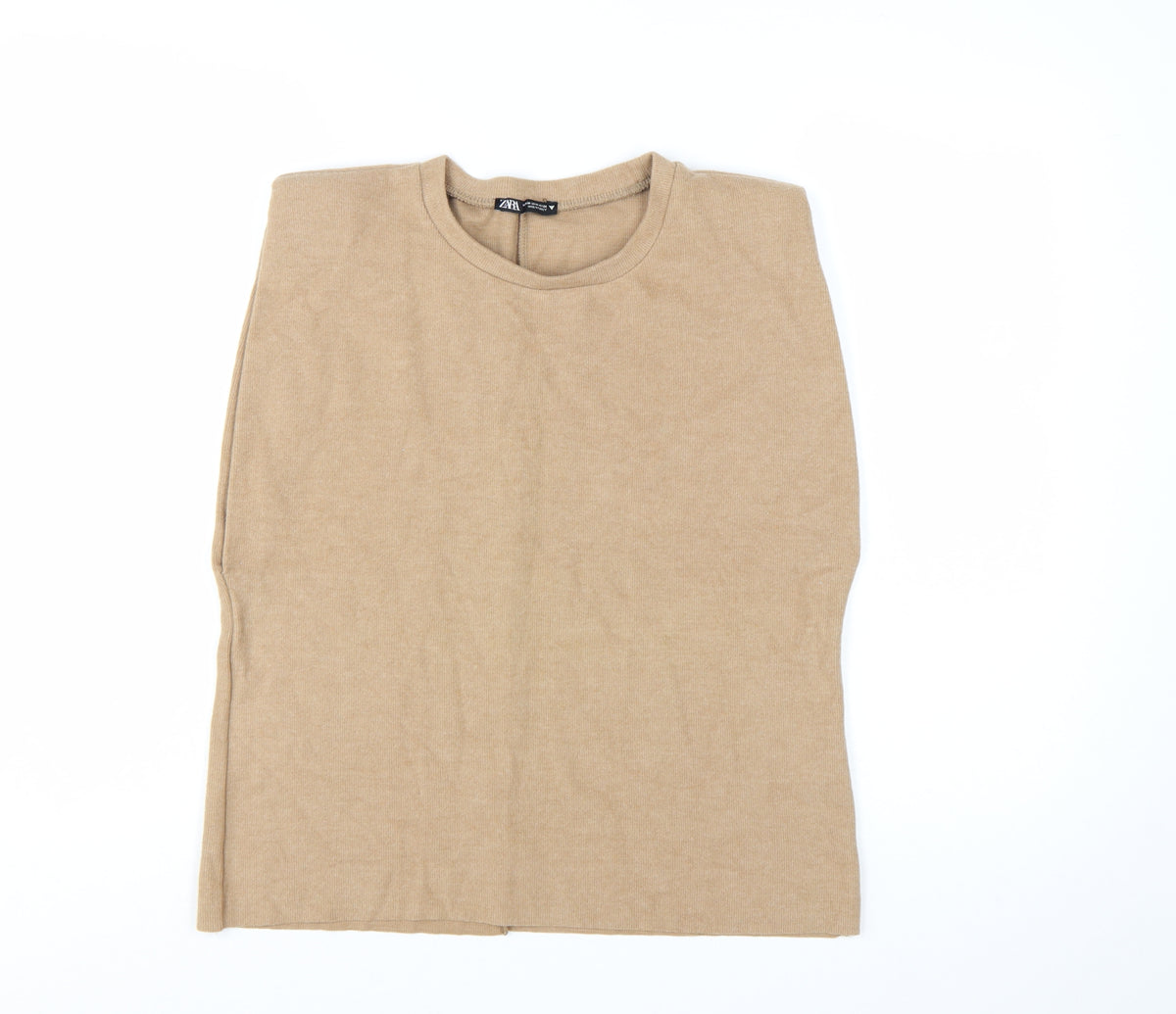 Back view of ZARA Women Beige Crew Neck Knit Jumper M Lightweight Pullover