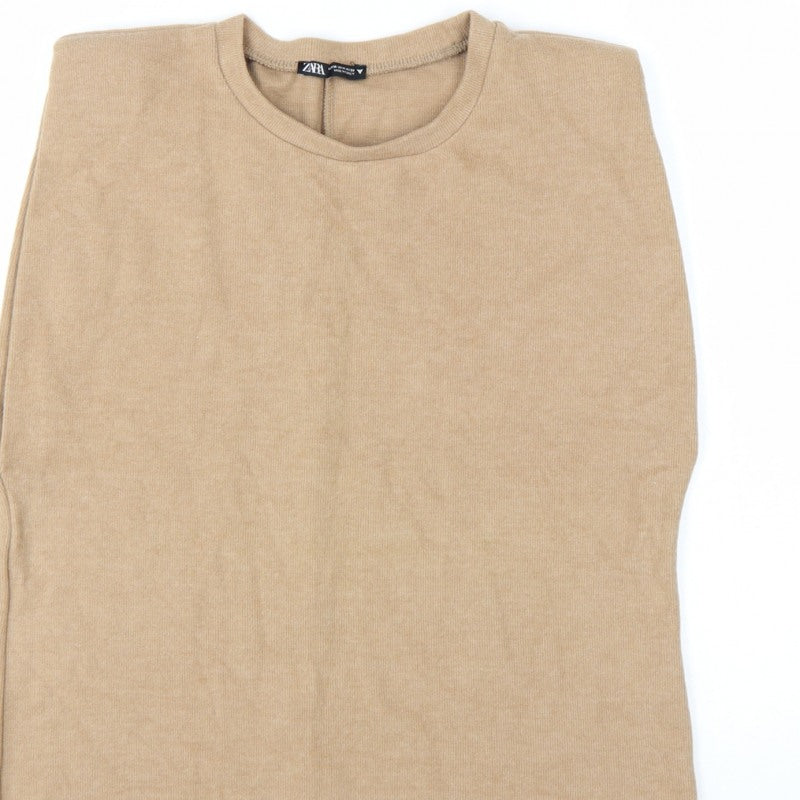 Additional view of ZARA Women Beige Crew Neck Knit Jumper M Lightweight Pullover